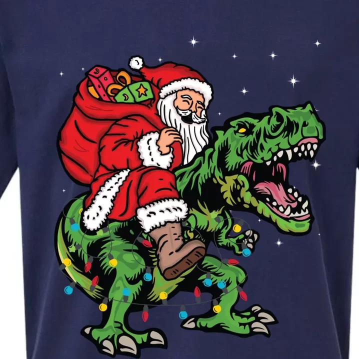 Santa Riding Dinosaur T Rex Deer Xmas Christmas Gift Sueded Cloud Jersey T-Shirt