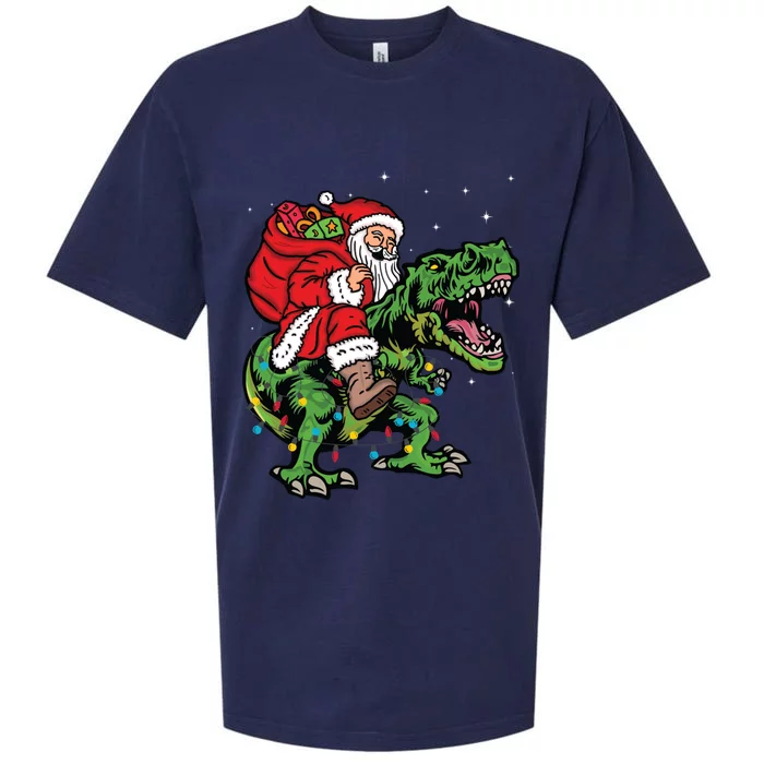 Santa Riding Dinosaur T Rex Deer Xmas Christmas Gift Sueded Cloud Jersey T-Shirt