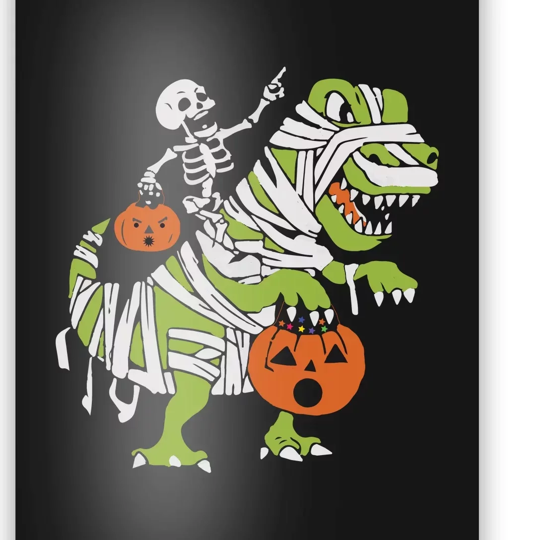 Skeleton Riding Dinosaur Halloween Poster