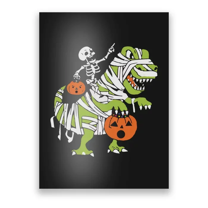 Skeleton Riding Dinosaur Halloween Poster