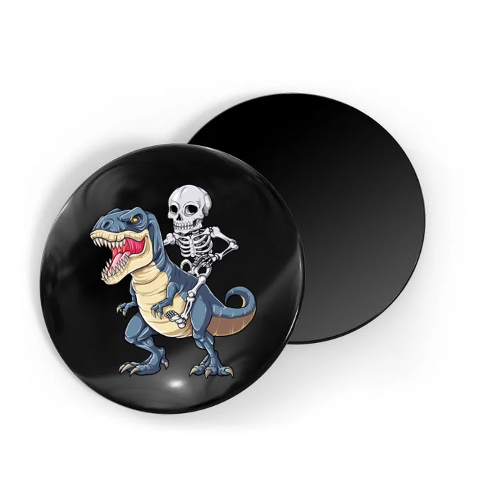 Skeleton Riding Dinosaur T Rex Halloween Magnet