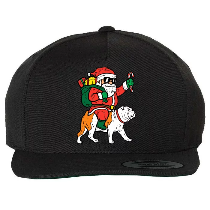 Santa Riding English Bulldog Christmas Xmas Wool Snapback Cap