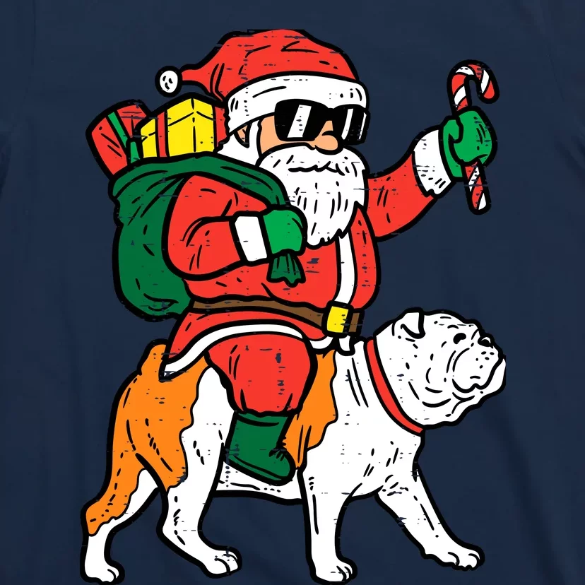 Santa Riding English Bulldog Christmas Xmas T-Shirt