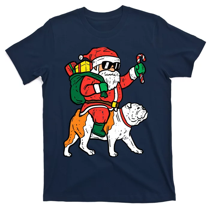 Santa Riding English Bulldog Christmas Xmas T-Shirt