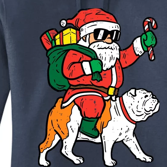 Santa Riding English Bulldog Christmas Xmas Women's Pullover Hoodie