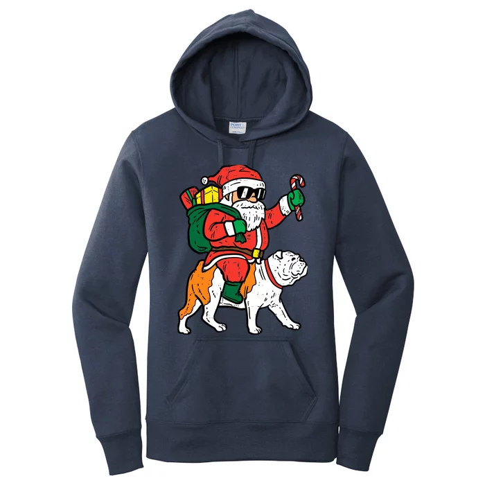 Santa Riding English Bulldog Christmas Xmas Women's Pullover Hoodie