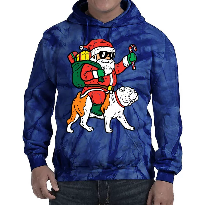 Santa Riding English Bulldog Christmas Xmas Tie Dye Hoodie