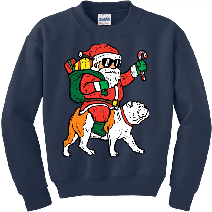 Santa Riding English Bulldog Christmas Xmas Kids Sweatshirt