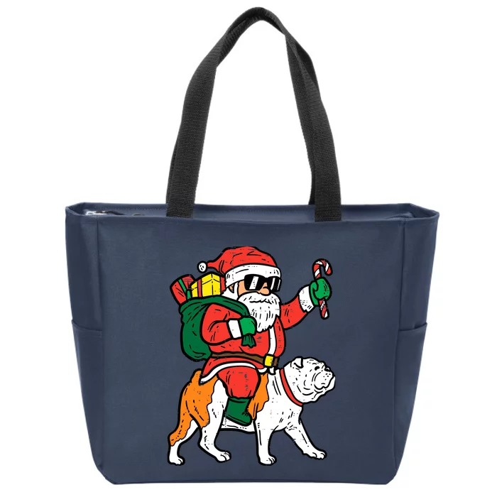 Santa Riding English Bulldog Christmas Xmas Zip Tote Bag