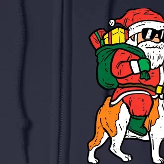 Santa Riding English Bulldog Christmas Xmas Full Zip Hoodie