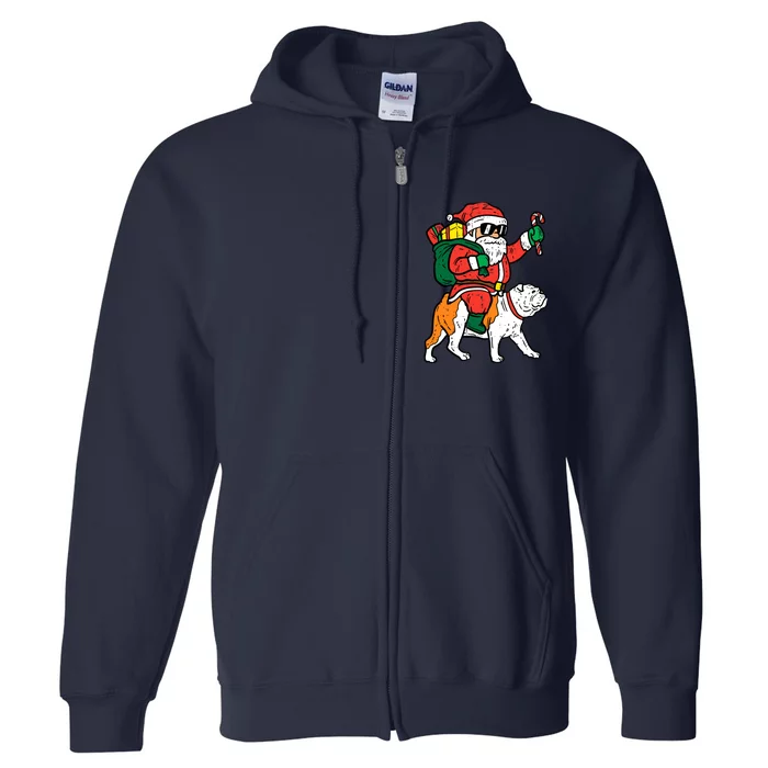 Santa Riding English Bulldog Christmas Xmas Full Zip Hoodie