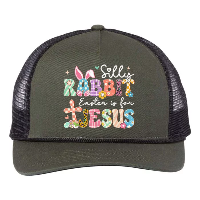 Silly Rabbit Easter Is For Jesus Cute Bunny Christian Faith Retro Rope Trucker Hat Cap