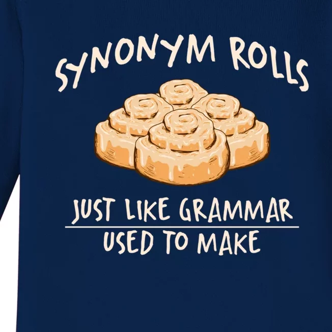 Synonym Rolls English Teacher Student Grammar Pun Learner Gift Baby Long Sleeve Bodysuit