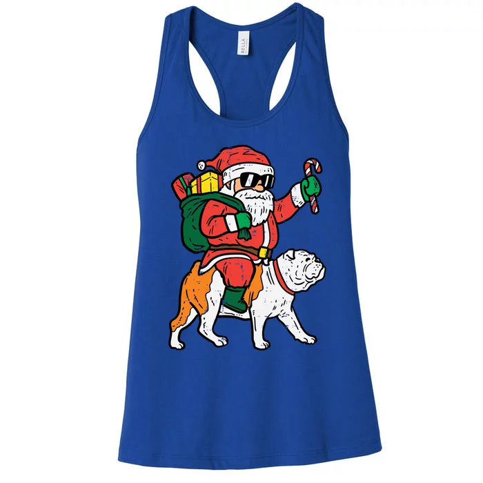 Santa Riding English Bulldog Christmas Pjs Xmas Pajamas Great Gift Women's Racerback Tank