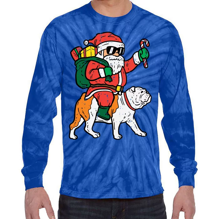 Santa Riding English Bulldog Christmas Pjs Xmas Pajamas Great Gift Tie-Dye Long Sleeve Shirt