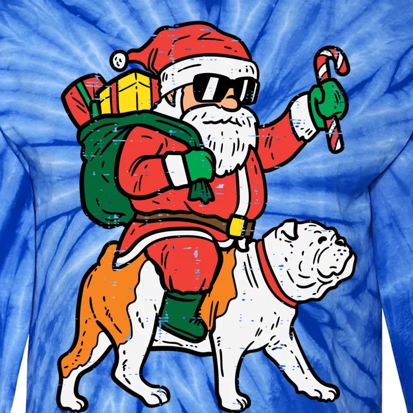 Santa Riding English Bulldog Christmas Pjs Xmas Pajamas Great Gift Tie-Dye Long Sleeve Shirt