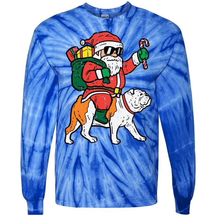 Santa Riding English Bulldog Christmas Pjs Xmas Pajamas Great Gift Tie-Dye Long Sleeve Shirt