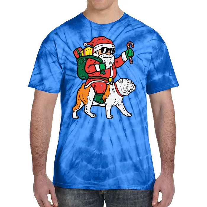 Santa Riding English Bulldog Christmas Pjs Xmas Pajamas Great Gift Tie-Dye T-Shirt