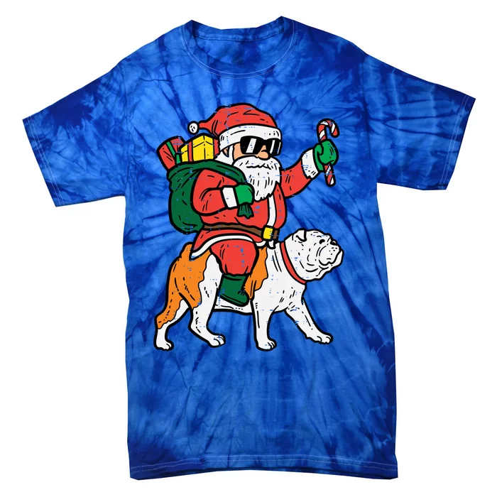 Santa Riding English Bulldog Christmas Pjs Xmas Pajamas Great Gift Tie-Dye T-Shirt