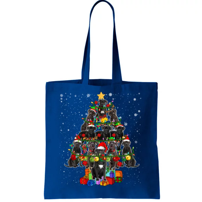 Santa Reindeer Elf Cane Corsos Xmas Tree Lights Presents Gift Tote Bag