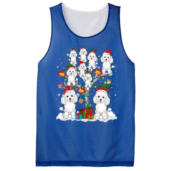 Santa Reindeer Elf Poodles On Christmas Tree Matching Owner Gift Mesh Reversible Basketball Jersey Tank