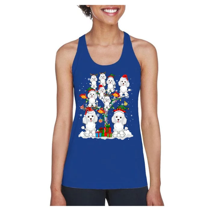 Santa Reindeer Elf Poodles On Christmas Tree Matching Owner Gift Women's Racerback Tank