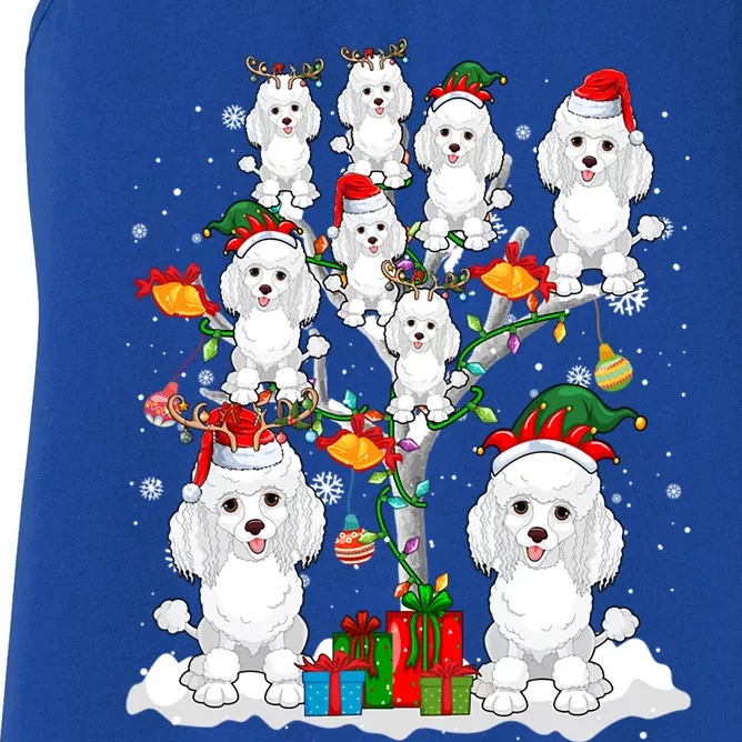 Santa Reindeer Elf Poodles On Christmas Tree Matching Owner Gift Women's Racerback Tank