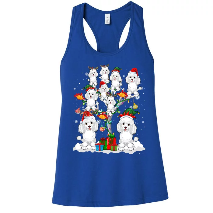 Santa Reindeer Elf Poodles On Christmas Tree Matching Owner Gift Women's Racerback Tank