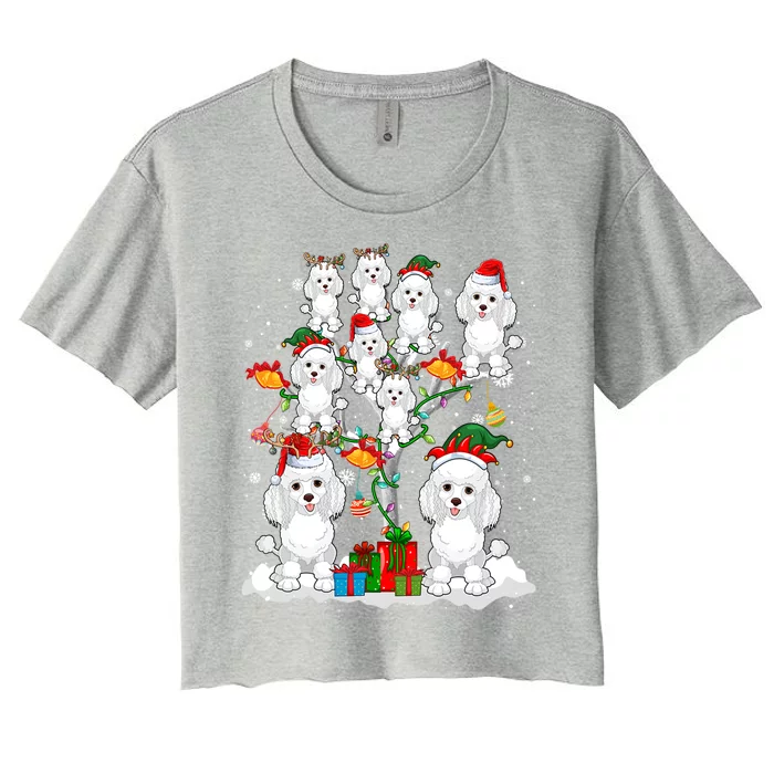 Santa Reindeer Elf Poodles On Christmas Tree Matching Owner Gift Women's Crop Top Tee