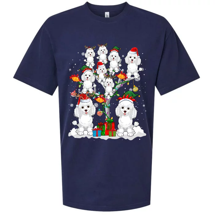 Santa Reindeer Elf Poodles On Christmas Tree Matching Owner Gift Sueded Cloud Jersey T-Shirt