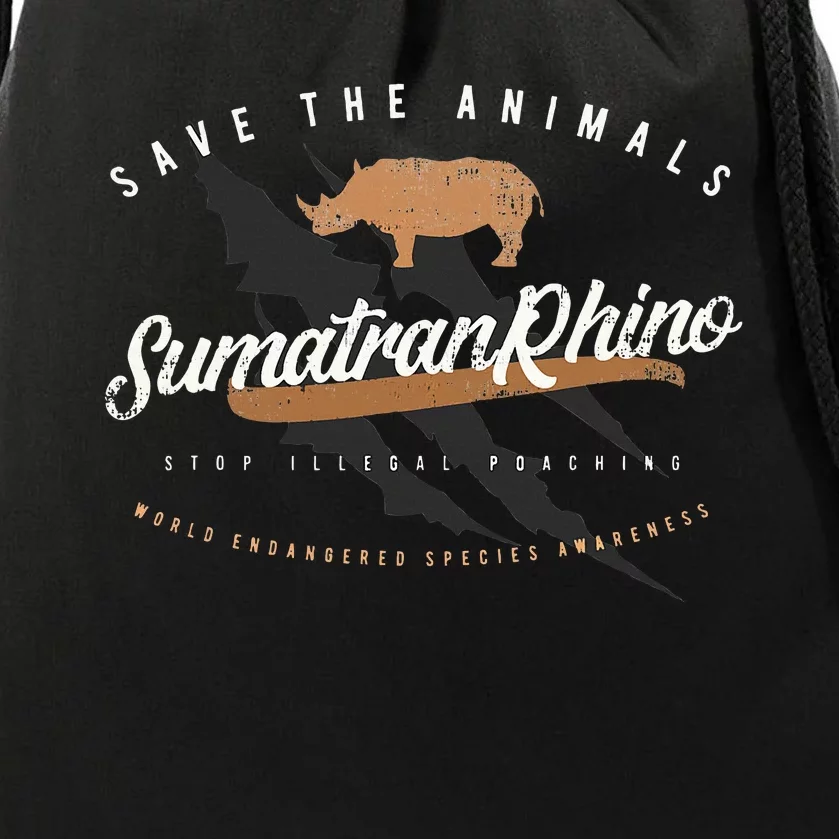 Sumatran Rhino Endangered Animals Drawstring Bag