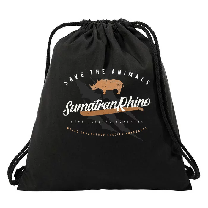 Sumatran Rhino Endangered Animals Drawstring Bag