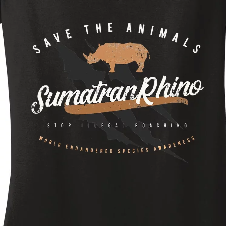 Sumatran Rhino Endangered Animals Women's V-Neck T-Shirt