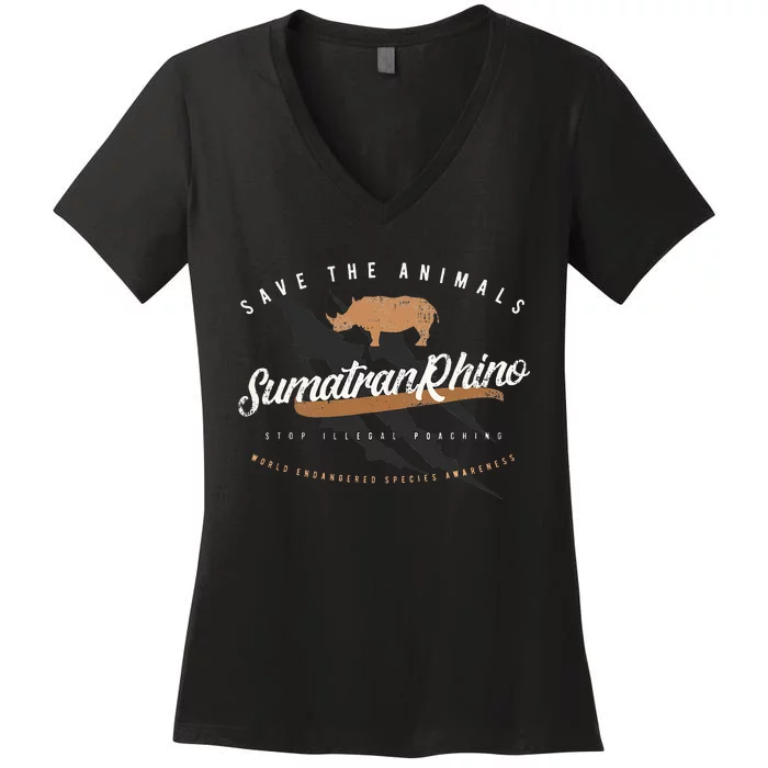 Sumatran Rhino Endangered Animals Women's V-Neck T-Shirt