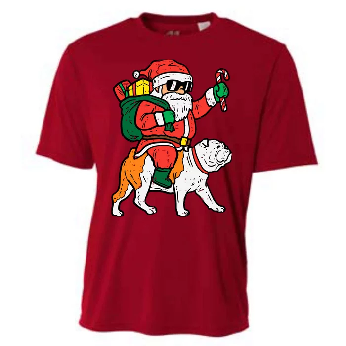 Santa Riding English Bulldog Christmas Xmas Cooling Performance Crew T-Shirt