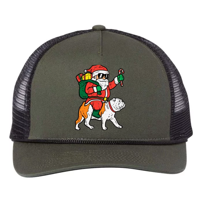 Santa Riding English Bulldog Christmas Xmas Retro Rope Trucker Hat Cap