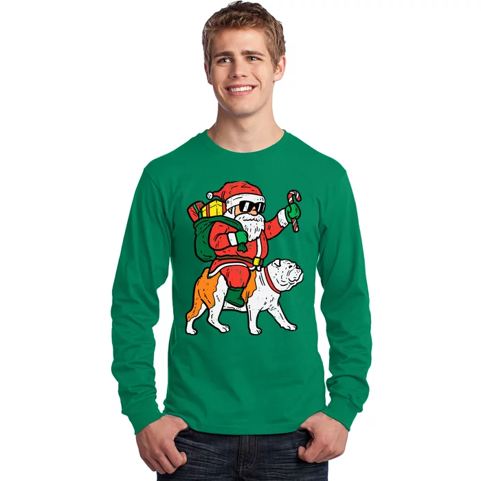 Santa Riding English Bulldog Christmas Xmas Long Sleeve Shirt