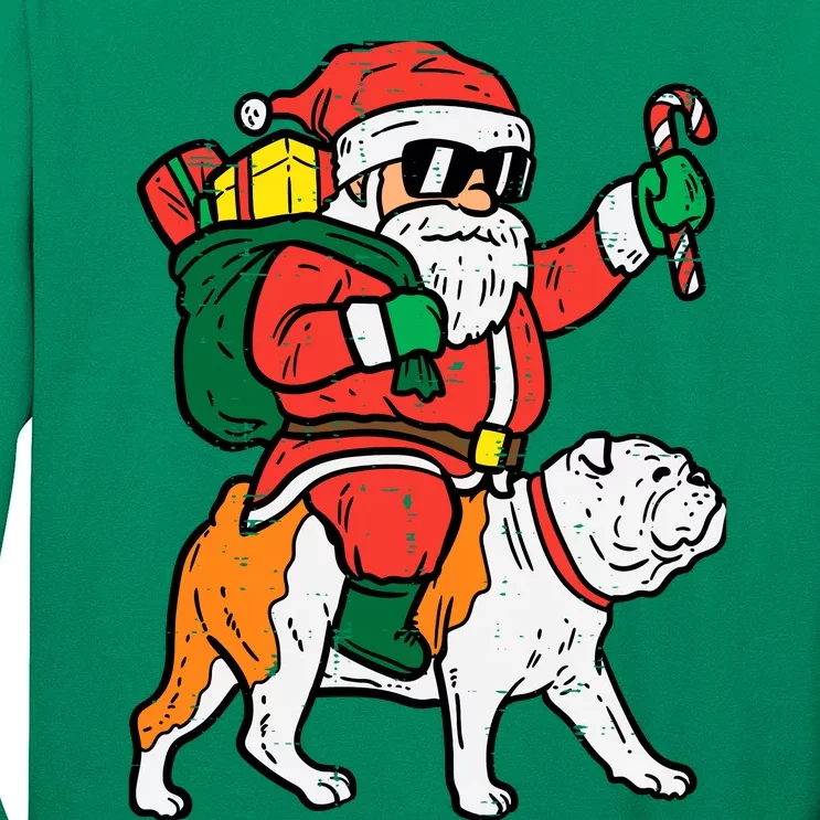 Santa Riding English Bulldog Christmas Xmas Long Sleeve Shirt