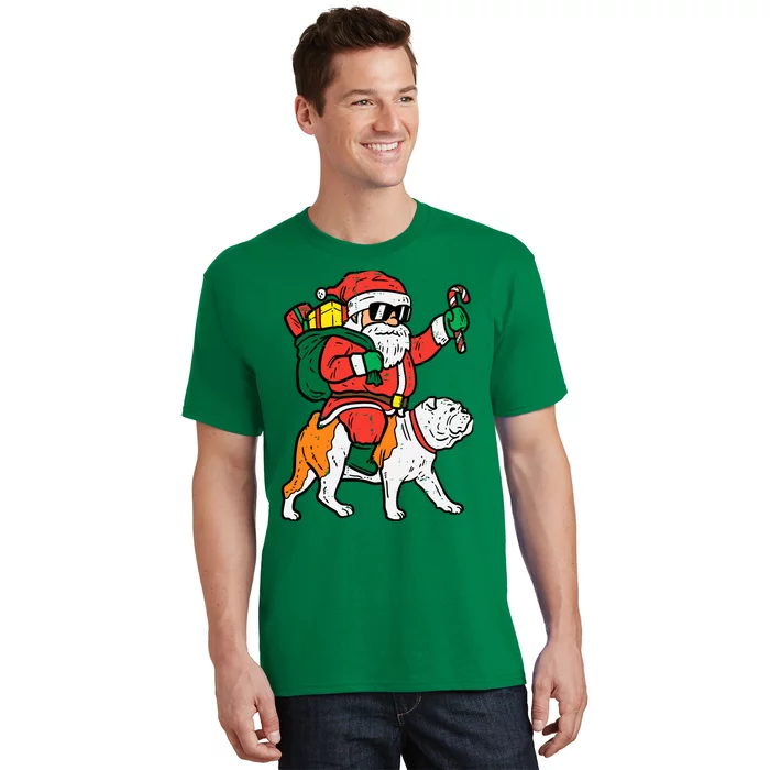 Santa Riding English Bulldog Christmas Xmas T-Shirt