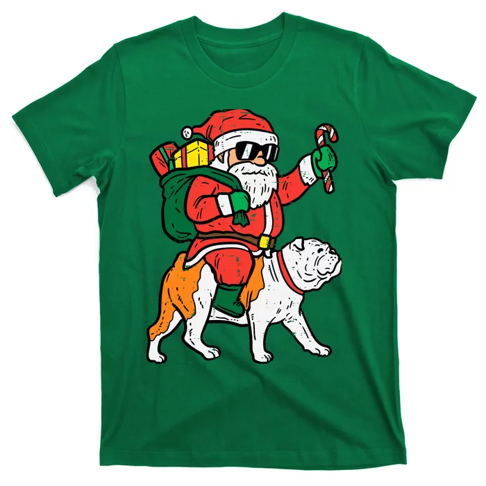 Santa Riding English Bulldog Christmas Xmas T-Shirt