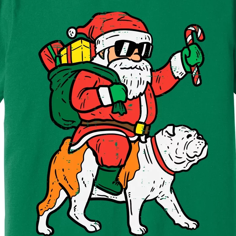 Santa Riding English Bulldog Christmas Xmas Premium T-Shirt