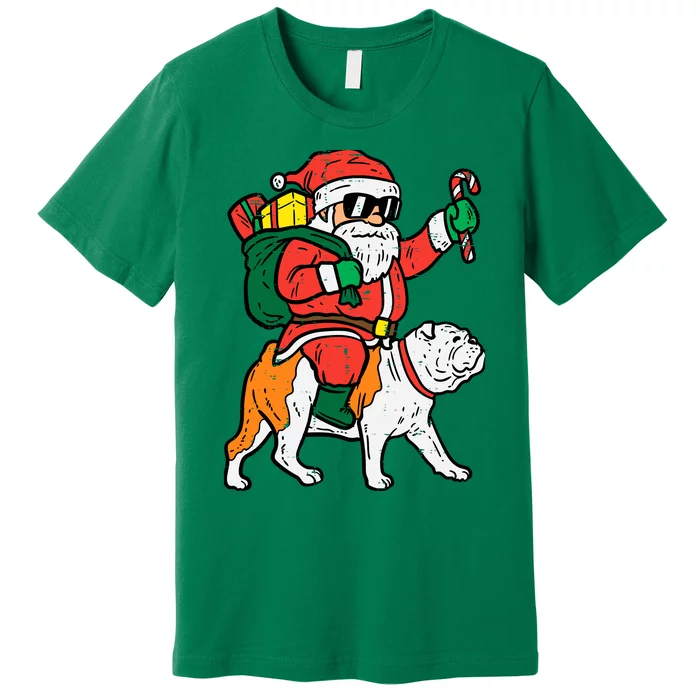 Santa Riding English Bulldog Christmas Xmas Premium T-Shirt