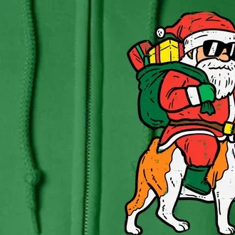 Santa Riding English Bulldog Christmas Xmas Full Zip Hoodie