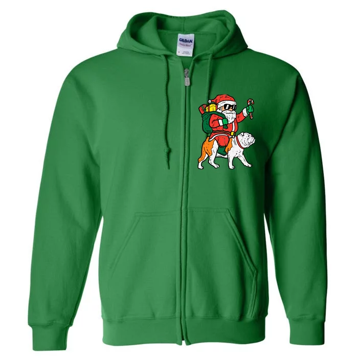 Santa Riding English Bulldog Christmas Xmas Full Zip Hoodie