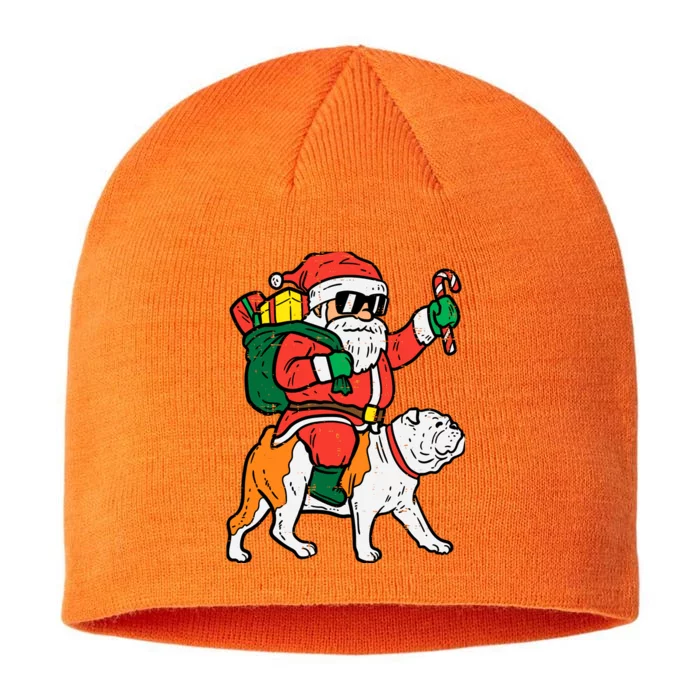 Santa Riding English Bulldog Christmas Xmas 8 1/2in Sustainable Knit Beanie