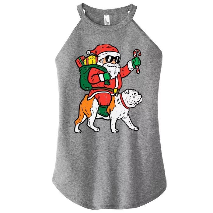 Santa Riding English Bulldog Christmas Xmas Women’s Perfect Tri Rocker Tank