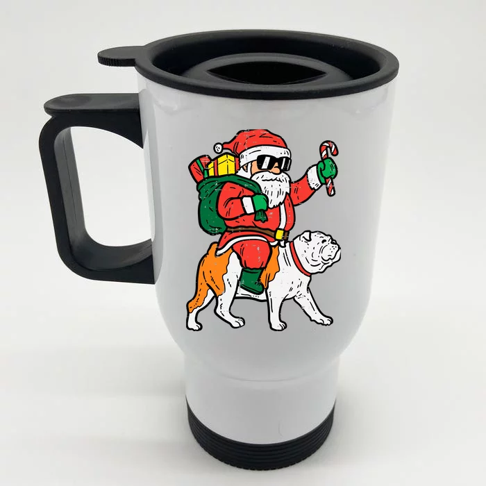 Santa Riding English Bulldog Christmas Xmas Front & Back Stainless Steel Travel Mug