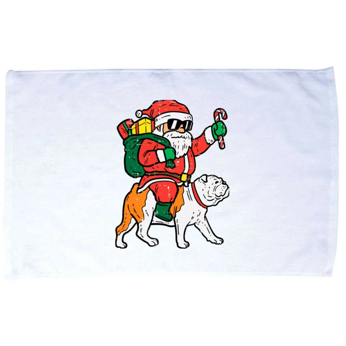 Santa Riding English Bulldog Christmas Xmas Microfiber Hand Towel