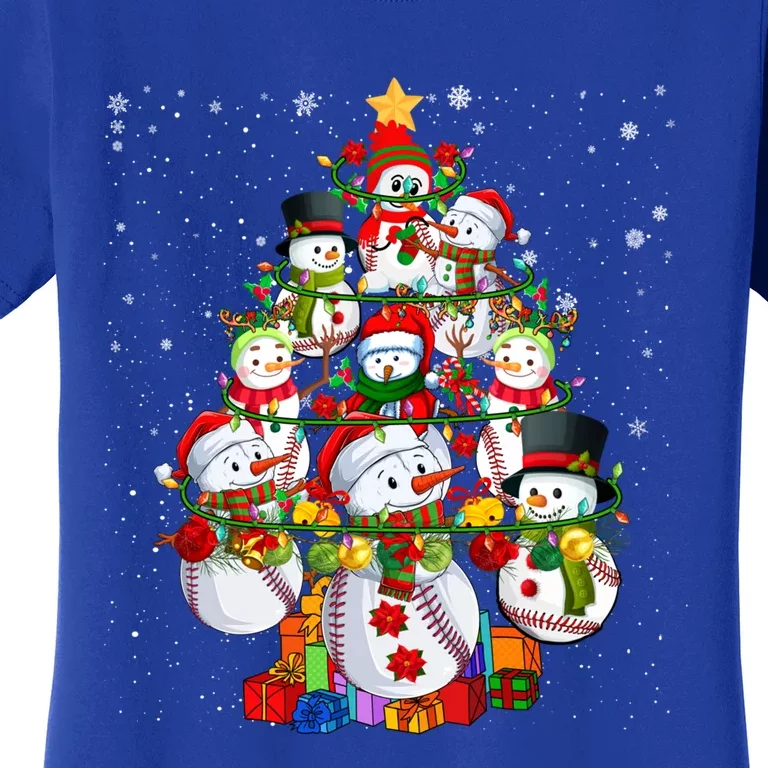 Santa Reindeer Elf Baseball Balls Snow Xmas Tree Player Gift Women's T-Shirt