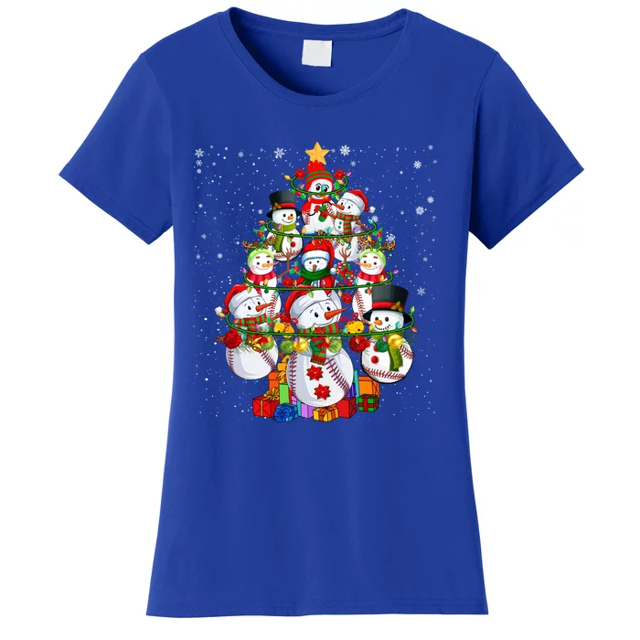 Santa Reindeer Elf Baseball Balls Snow Xmas Tree Player Gift Women's T-Shirt